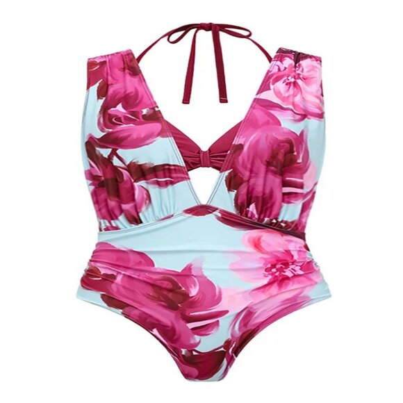 Swimwear with flowers on a light blue background (only swimwear without a bra) - Picture 3 of 4